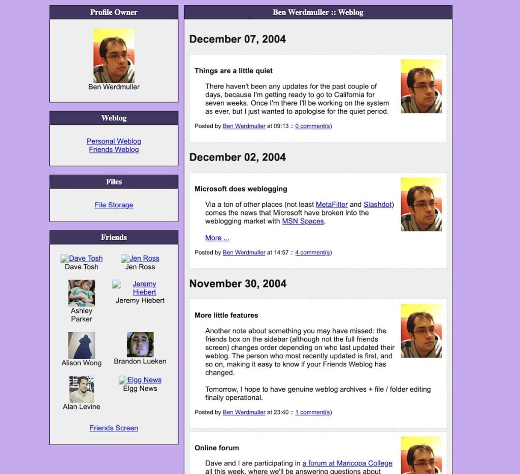 The author's first Elgg blog, circa 2004